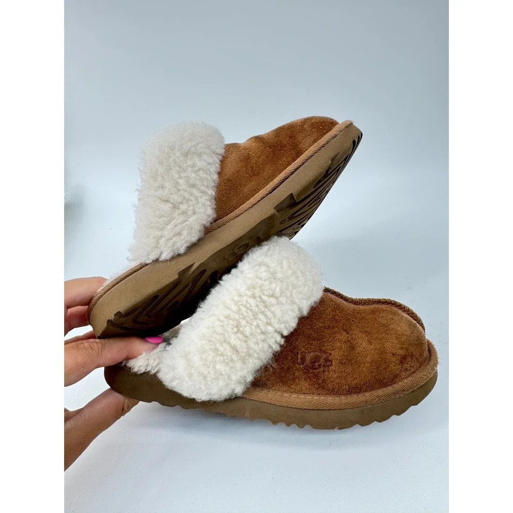 UGG Kids Cozy II Slipper Chestnut Suede Sheepskin Scuff Size 4